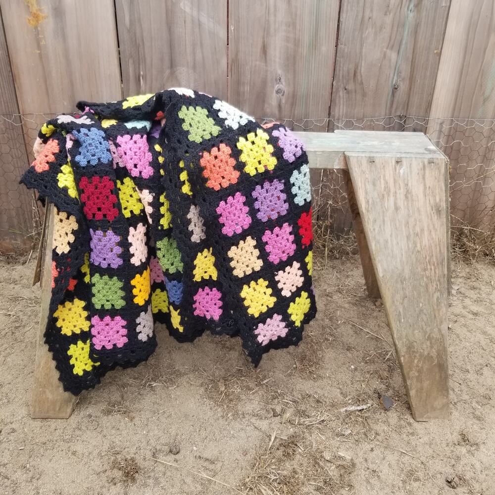 Vintage Afghan Granny Squares Multi Color Throw Blanket